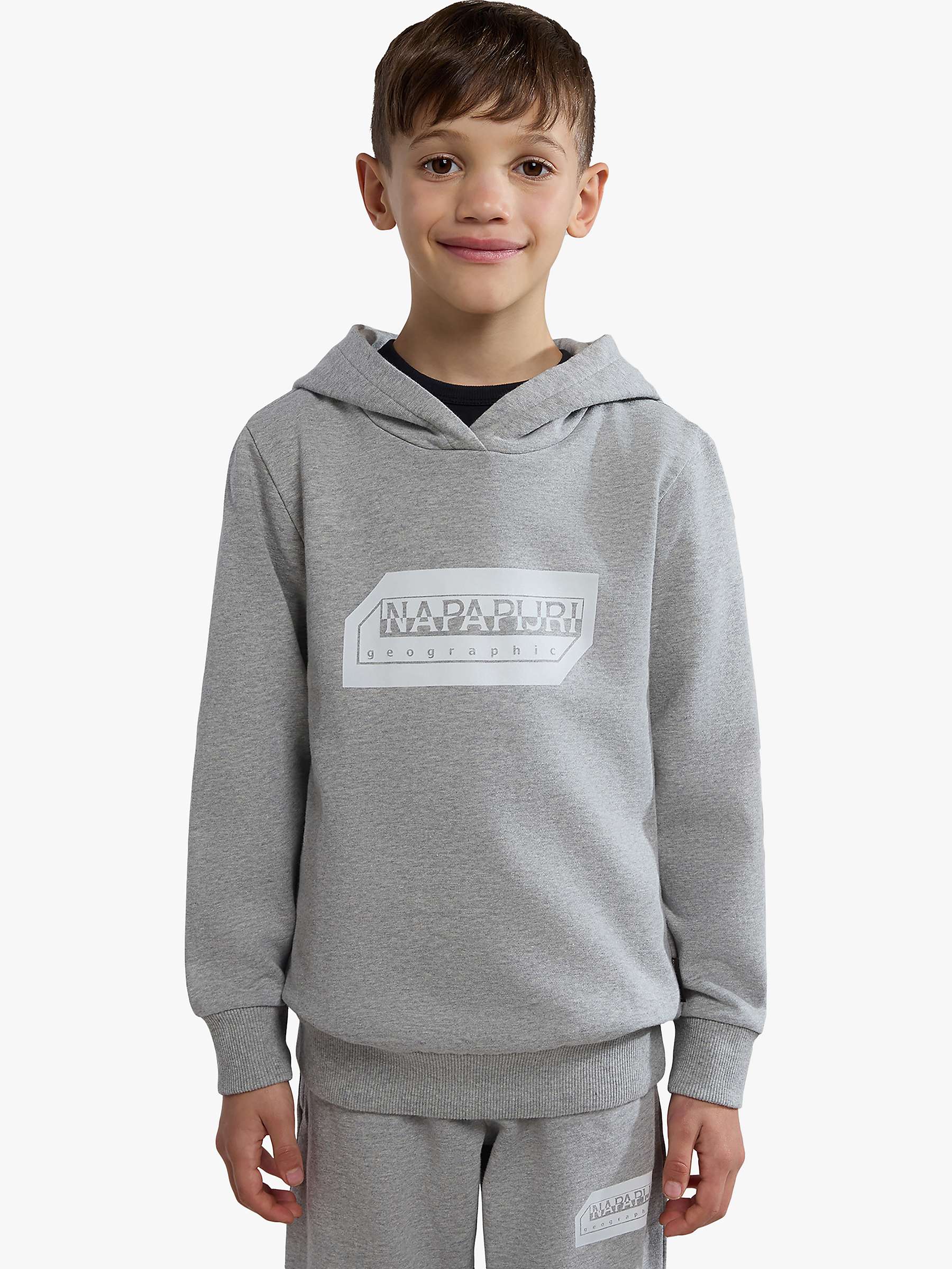 Buy Napapijri Kids' Kitik Geographic Print Hoodie, Grey Online at johnlewis.com