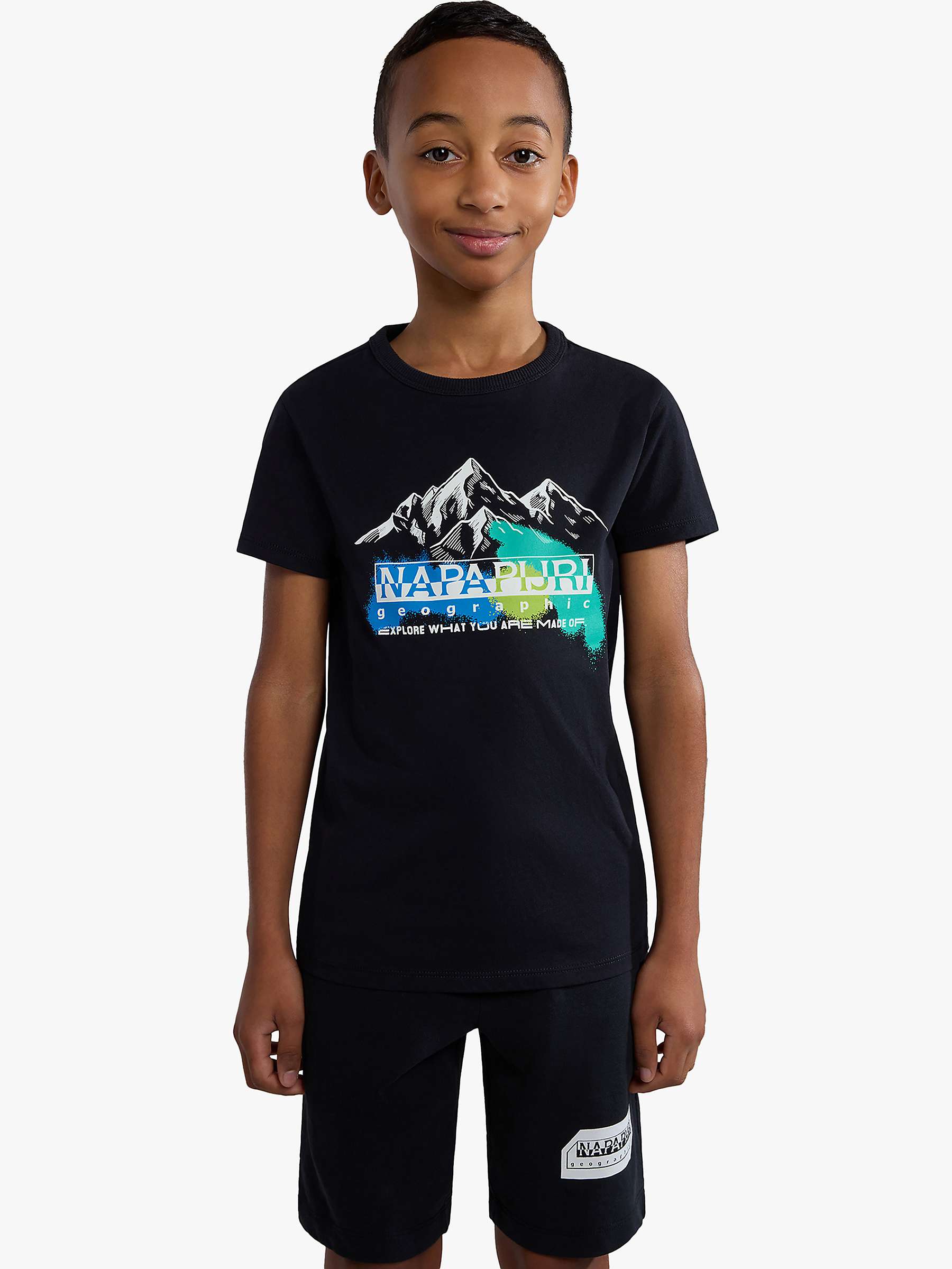 Buy Napapijri Kids' Liard Mountain Graphic T-Shirt, Black Online at johnlewis.com