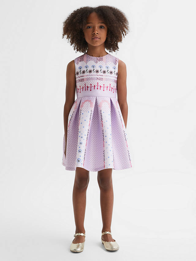 Reiss Kids' Lana Floral Print Scuba Dress, Lilac
