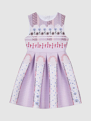 Reiss Kids' Lana Floral Print Scuba Dress, Lilac