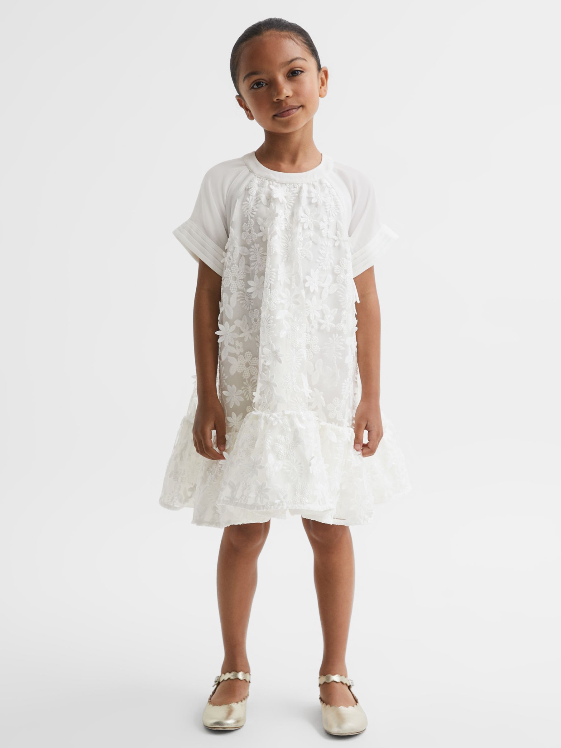Reiss Kids' Theo Floral Lace Dress, Ivory, 9-10 years