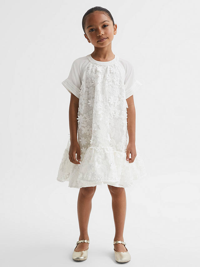 Reiss Kids' Theo Floral Lace Dress, Ivory