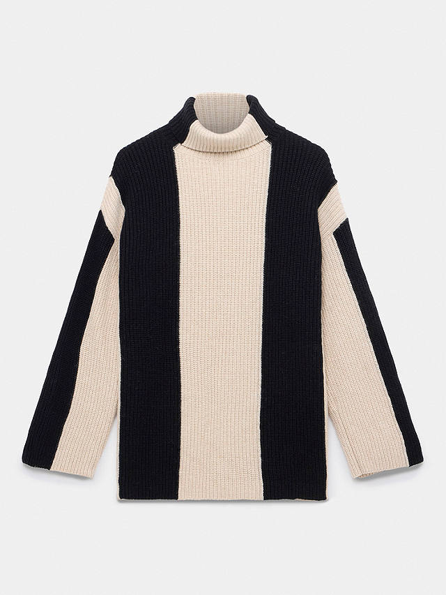 Mint Velvet Colour Block Stripe Longline Wool Blend Jumper, Neutral