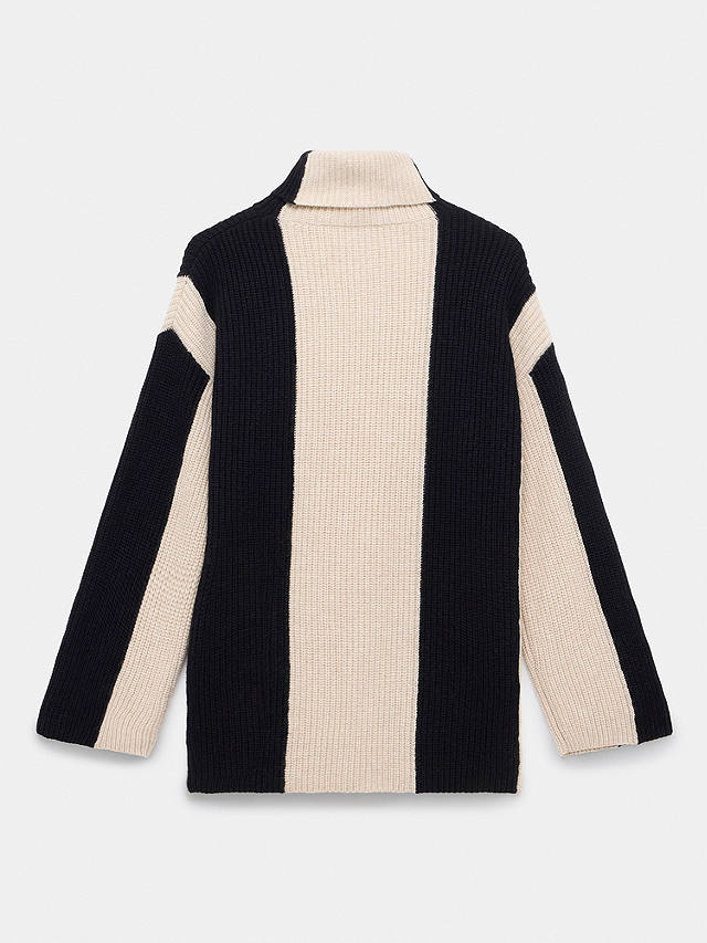 Mint Velvet Colour Block Stripe Longline Wool Blend Jumper, Neutral