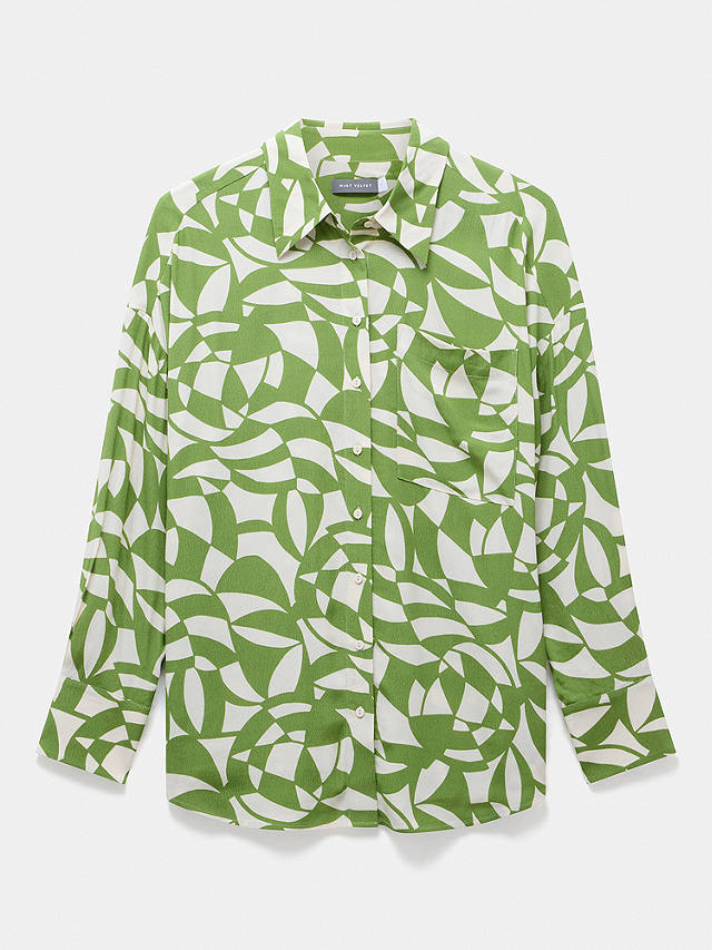 Mint Velvet Geometric Print Shirt, Green/Cream