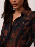 Mint Velvet Abstract Print Sheer Shirt, Brown/Black