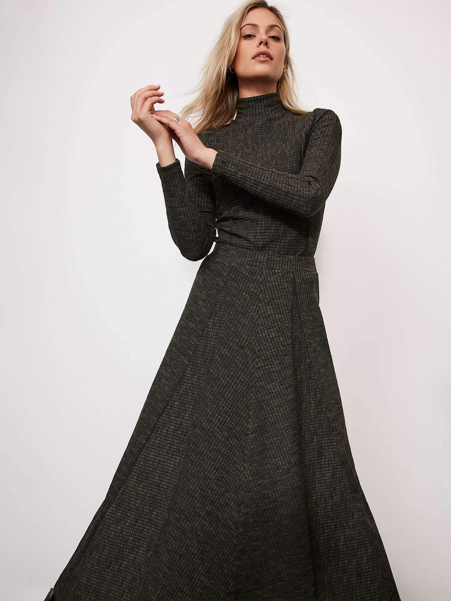 Buy Mint Velvet Panelled Maxi Skirt, Khaki Online at johnlewis.com
