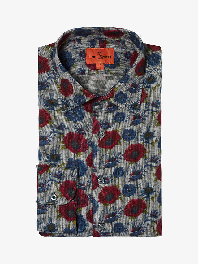 Simon Carter Poppy Print Soft Cotton Long Sleeve Shirt, Blue/Multi