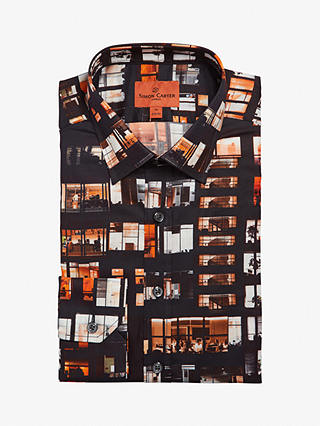 Simon Carter Office Window Print Long Sleeve Shirt, Orange/Black