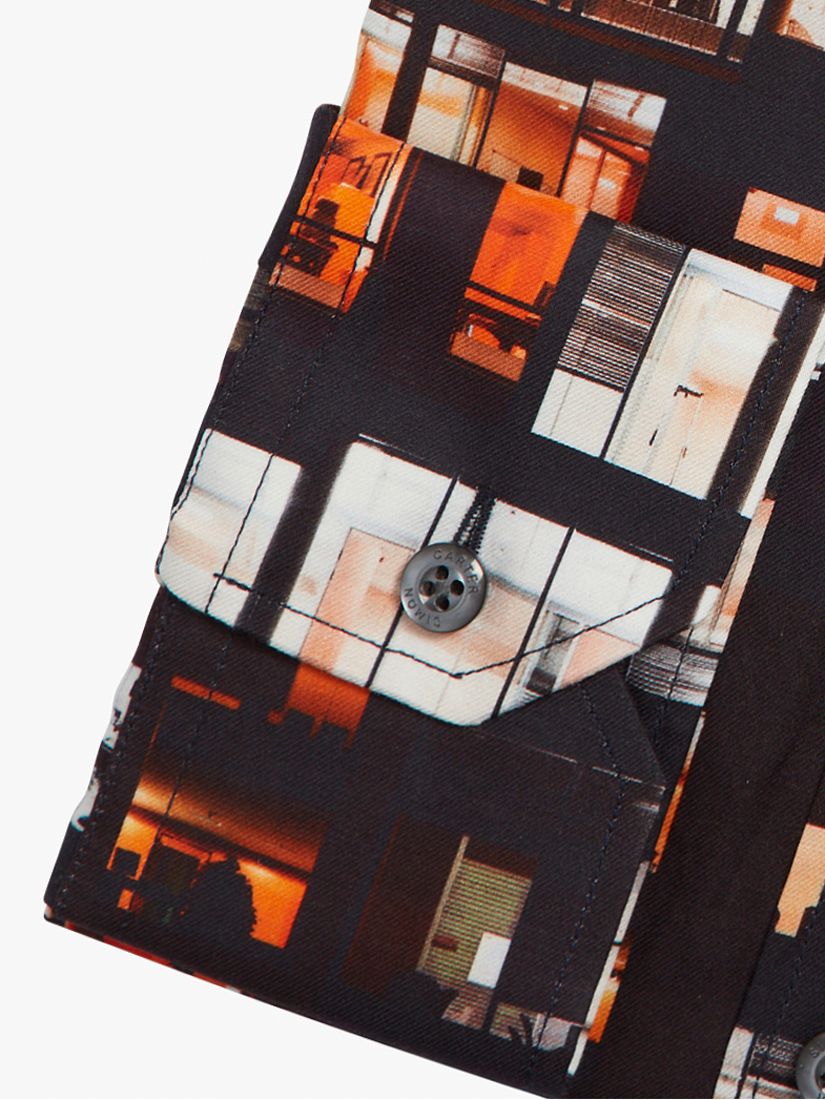 Simon Carter Office Window Print Long Sleeve Shirt, Orange/Black, 15