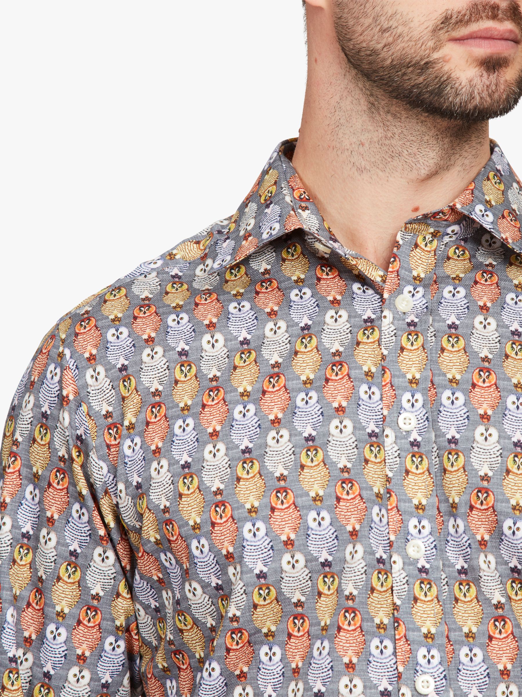 Simon Carter Owl Print Long Sleeve Shirt, Multi, 16.5