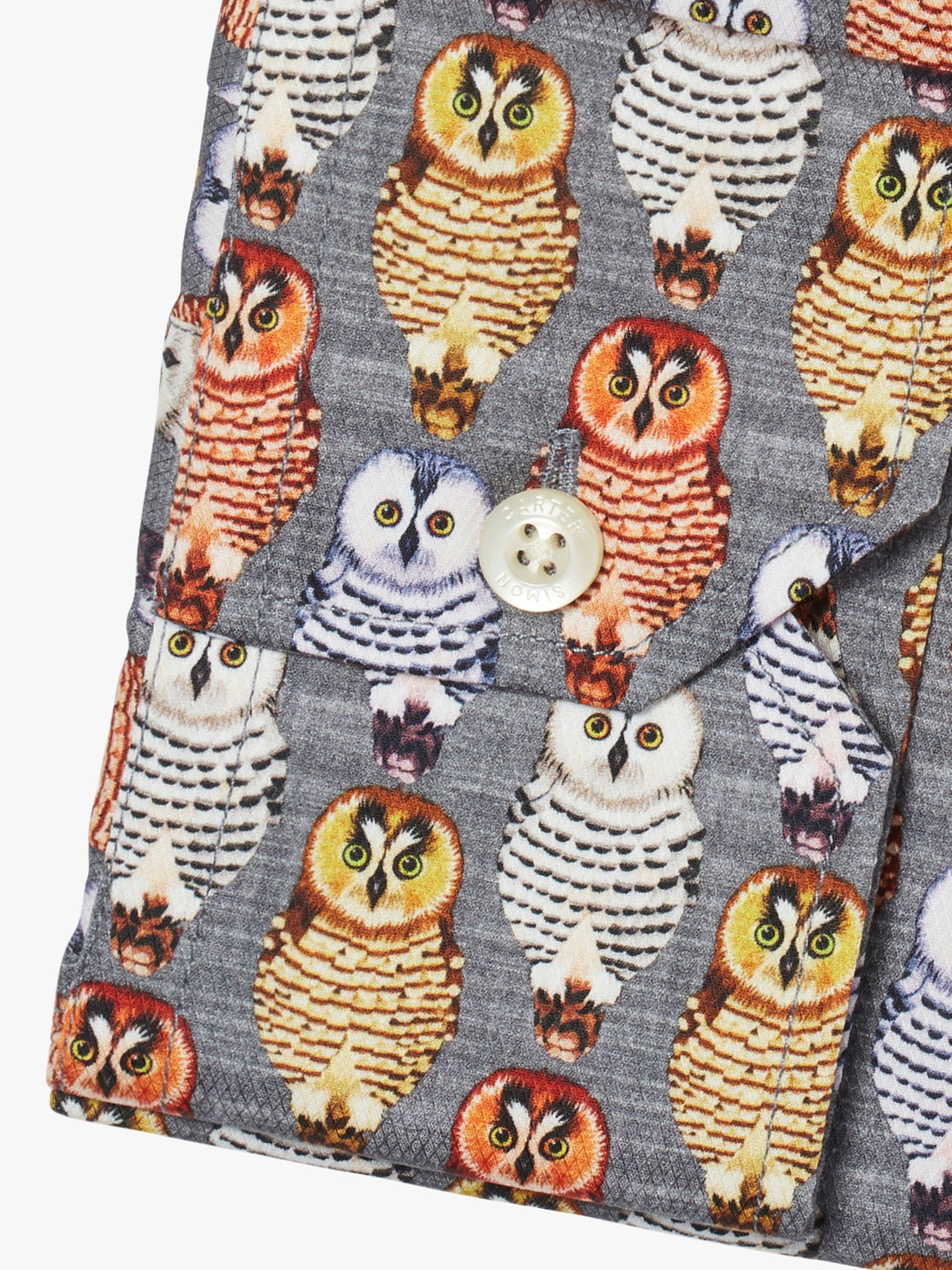 Simon Carter Owl Print Long Sleeve Shirt, Multi, 16.5