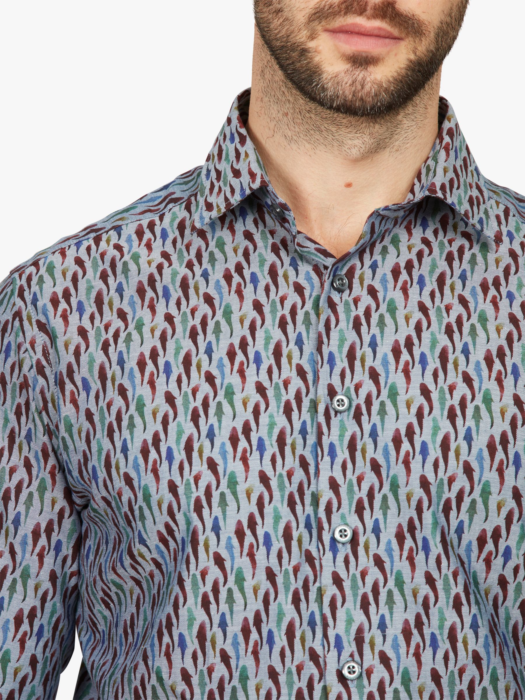 Simon Carter Shark Print Long Sleeve Shirt, Blue/Multi, 16