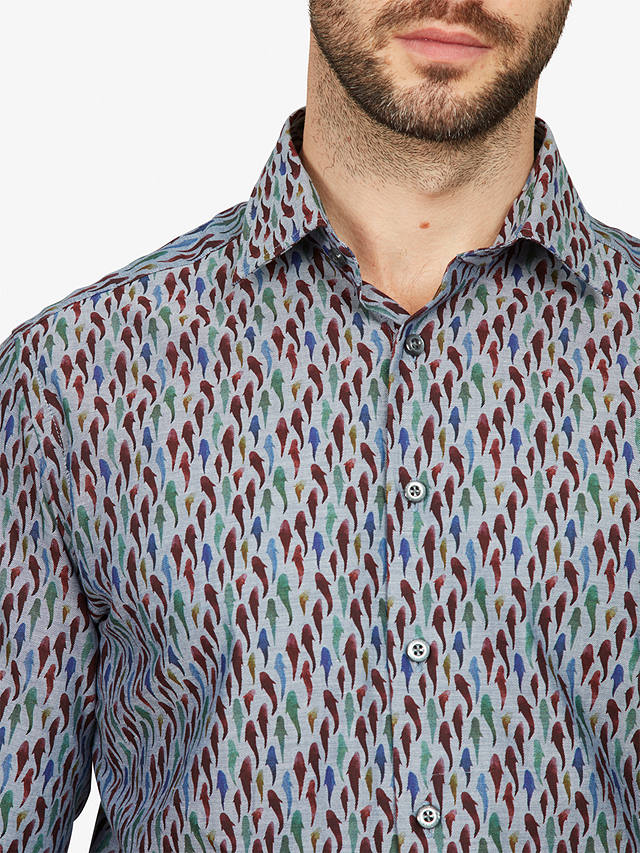 Simon Carter Shark Print Long Sleeve Shirt, Blue/Multi