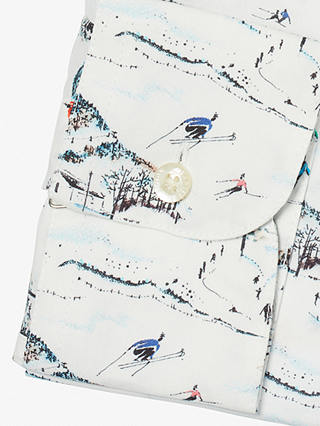 Simon Carter Skiing Print Long Sleeve Shirt, White/Multi