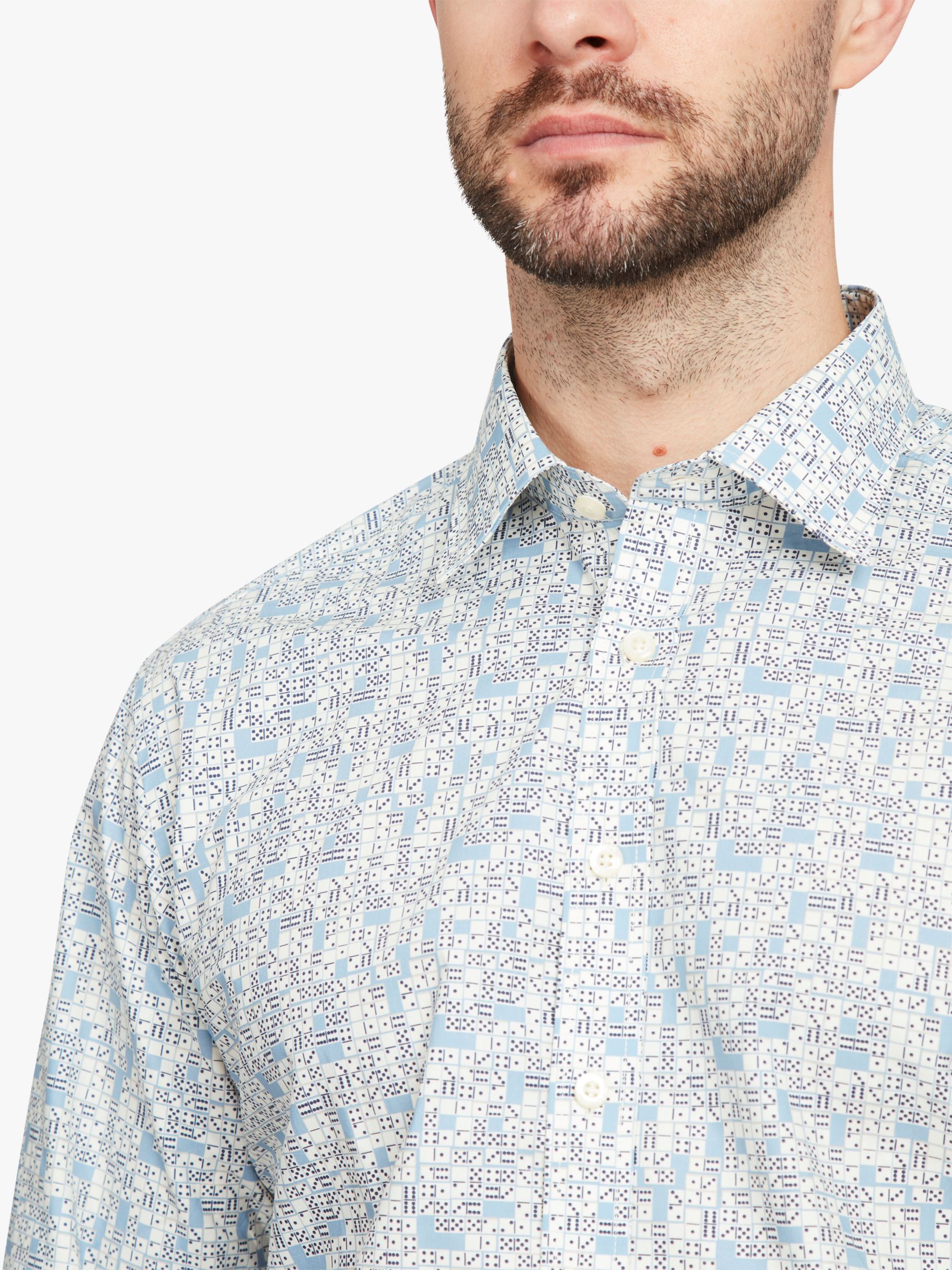 Simon Carter Domino Long Sleeve Shirt, Blue/White, 15