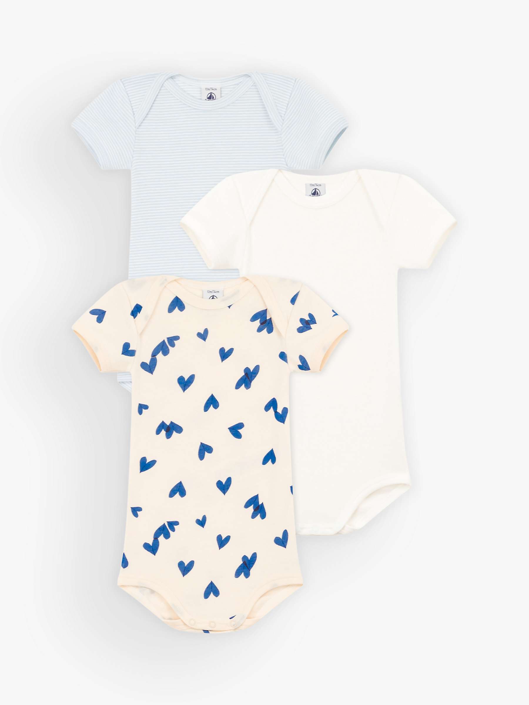 Buy Petit Bateau Baby Heart Short Sleeve Bodysuits, Pack of 3, Blue/Multi Online at johnlewis.com