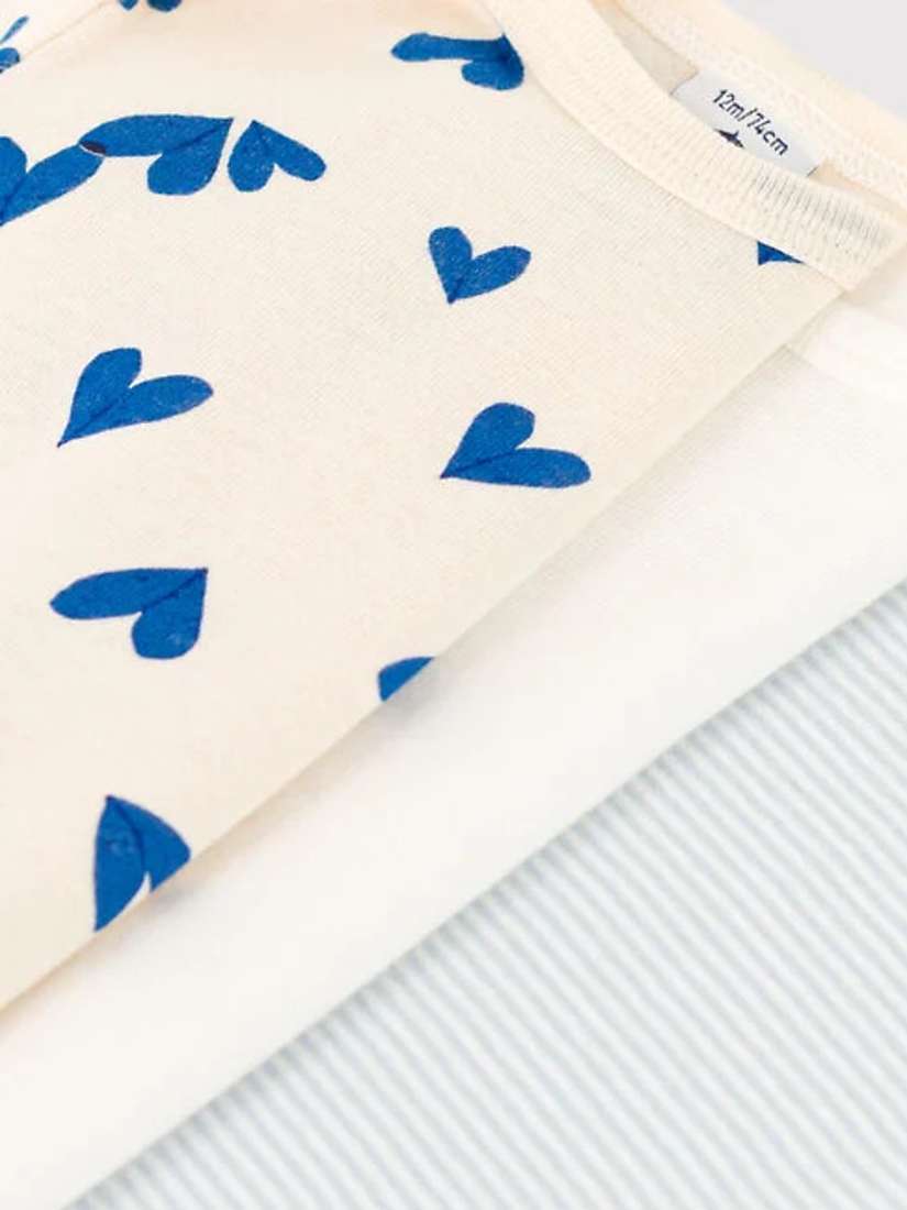 Buy Petit Bateau Baby Heart Short Sleeve Bodysuits, Pack of 3, Blue/Multi Online at johnlewis.com