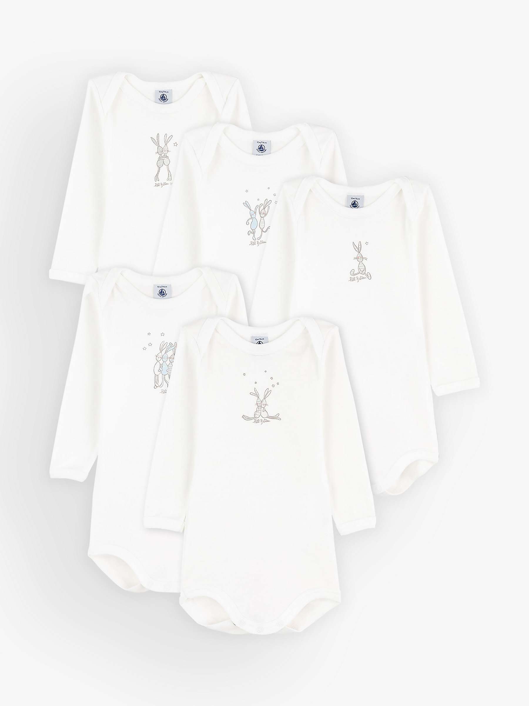 Buy Petit Bateau Baby Rabbit Long Sleeve Bodysuits, Pack of 5, Multi Online at johnlewis.com
