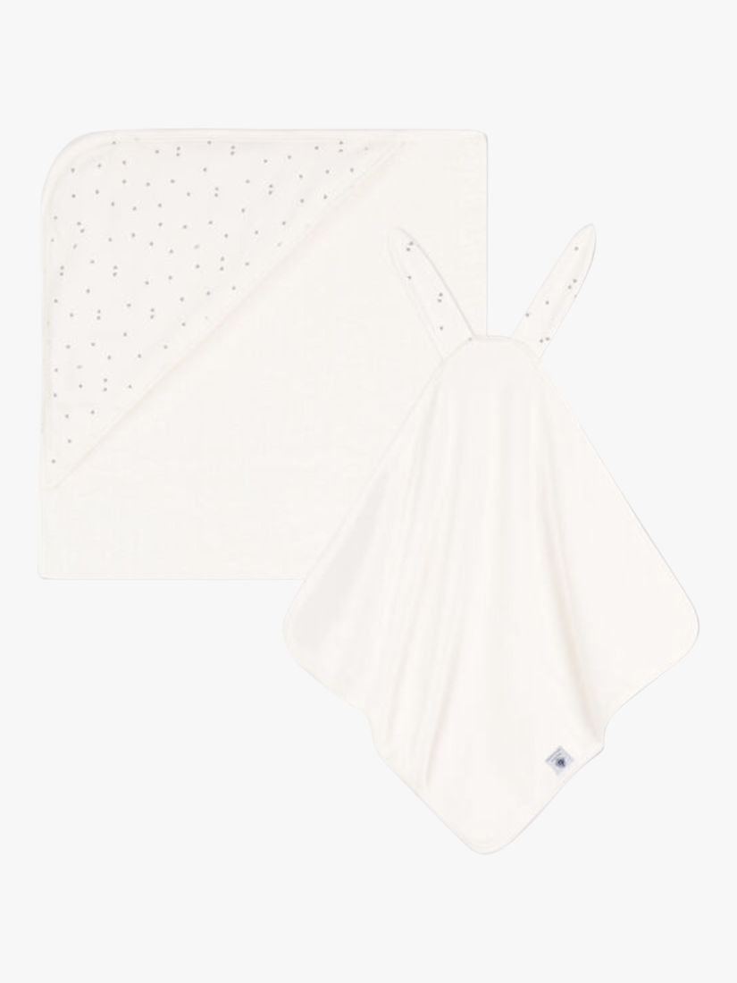 Petit Bateau Baby Bath Wrap & Comforter, Marshmallow/Gris, One Size