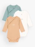 Petit Bateau Baby Long Sleeve Logo Wrapover Bodysuits, Pack of 3, Green/Multi