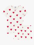 Petit Bateau Kids' Heart Print Short Pyjamas, Marshmallow/Terkuit