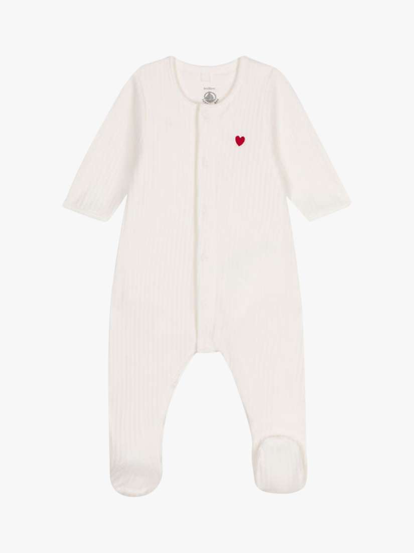 Buy Petit Bateau Baby Heart Velour Bodyjamas, Marshmallow Online at johnlewis.com