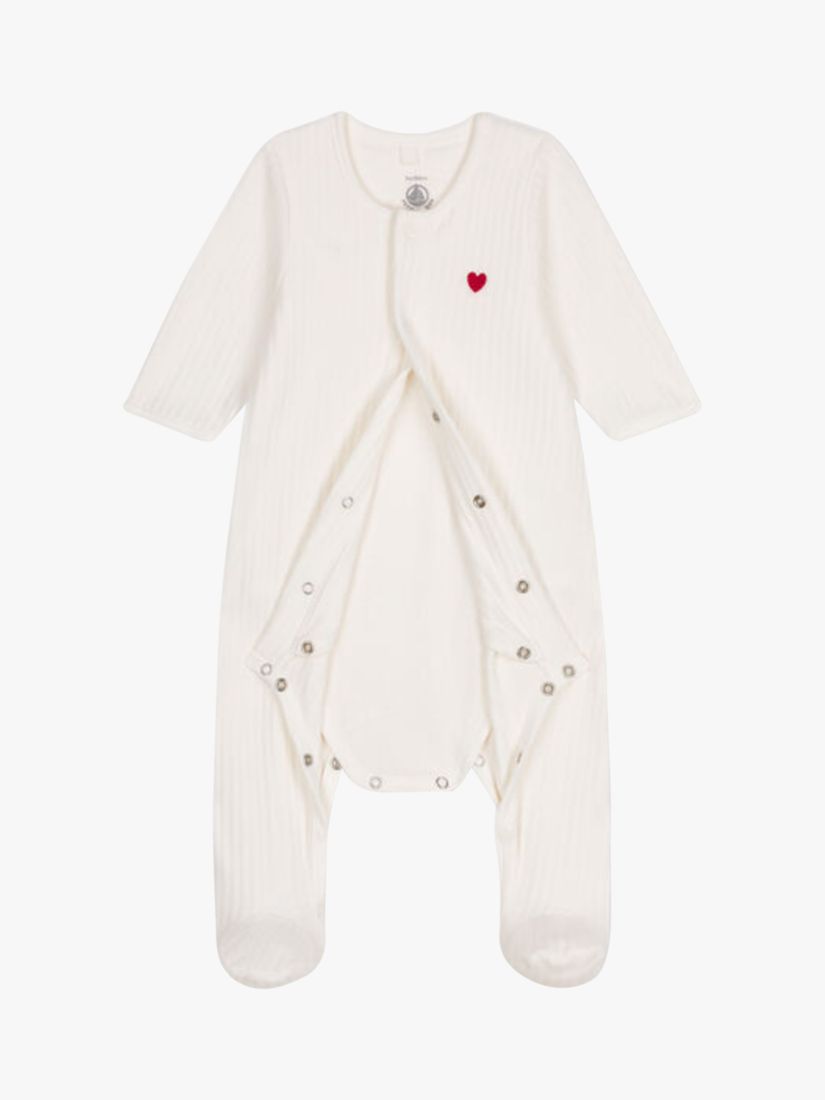 Buy Petit Bateau Baby Heart Velour Bodyjamas, Marshmallow Online at johnlewis.com