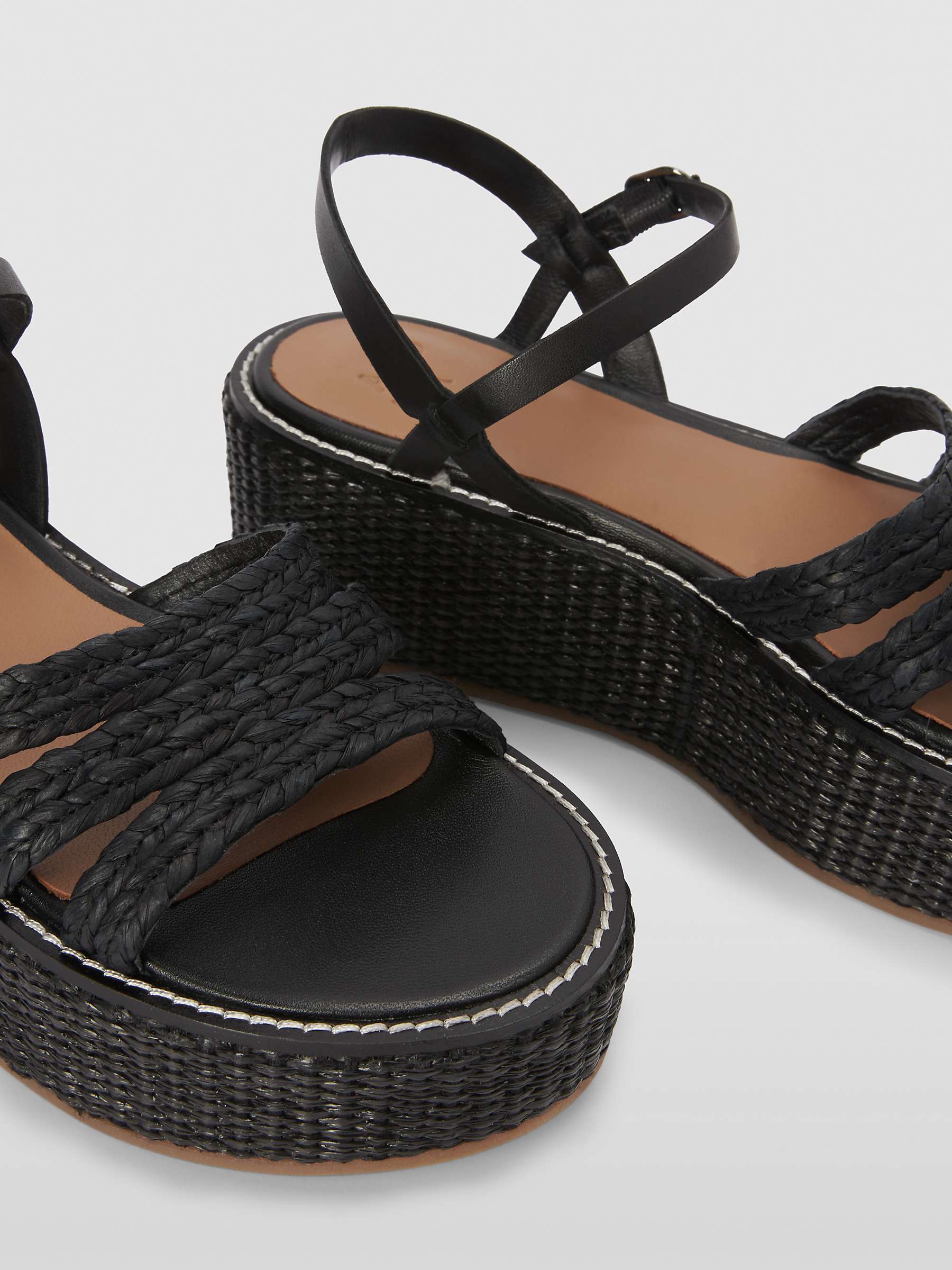 Buy AND/OR Kingsley Luxe Raffia Flatform Wedge Sandals, Black Online at johnlewis.com