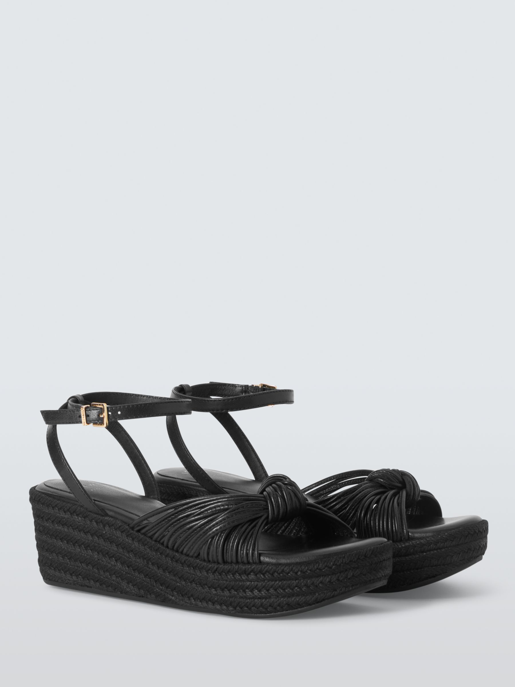 Buy John Lewis Kimi Leather Spaghetti Strap Knotted Wedge Sandals, Black Online at johnlewis.com