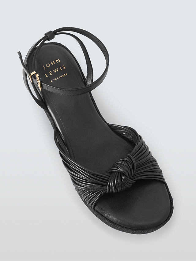 John Lewis Kimi Leather Spaghetti Strap Knotted Wedge Sandals, Black