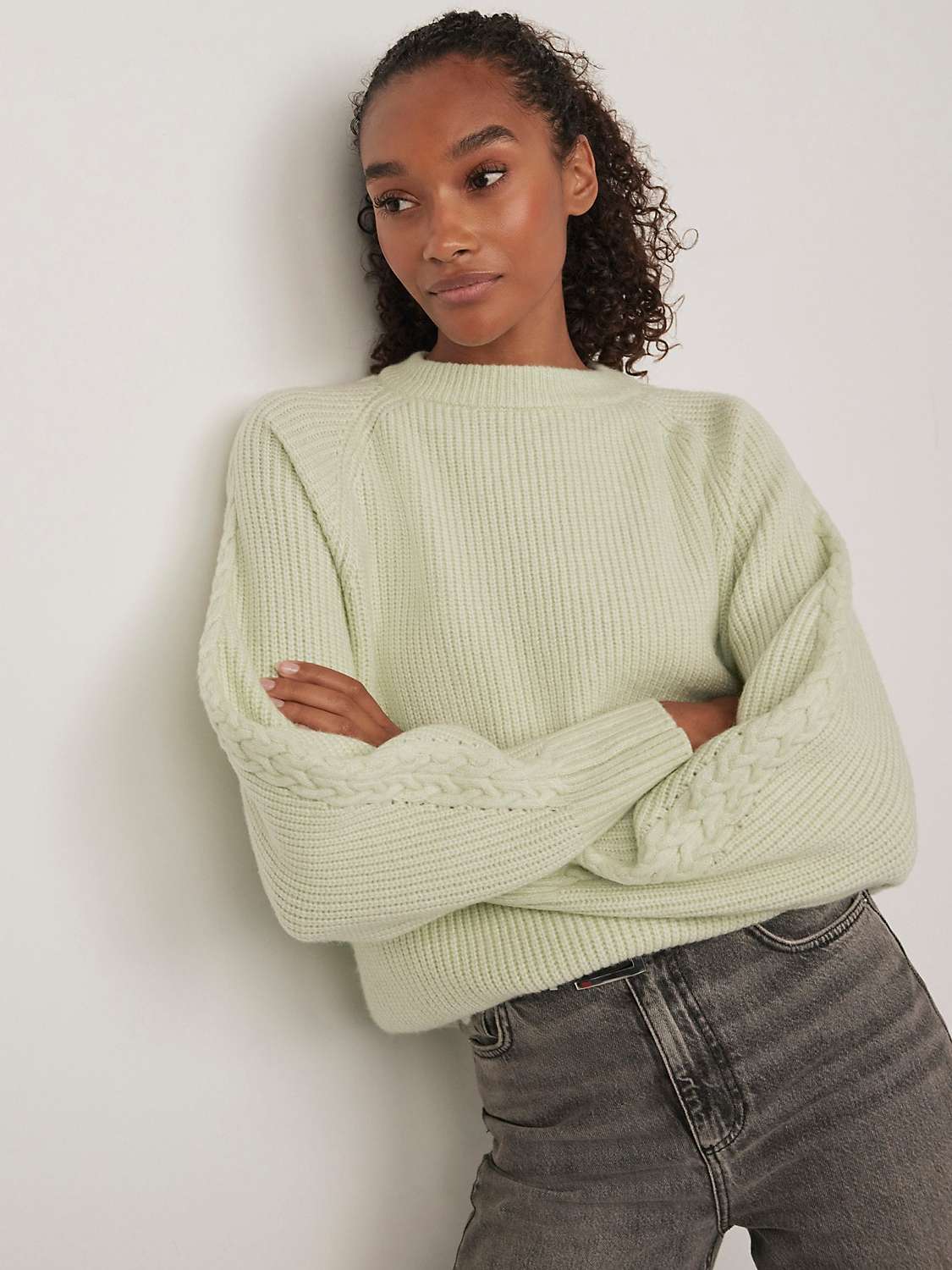 Buy Mint Velvet Cable Sleeve Wool Blend Jumper, Green Online at johnlewis.com