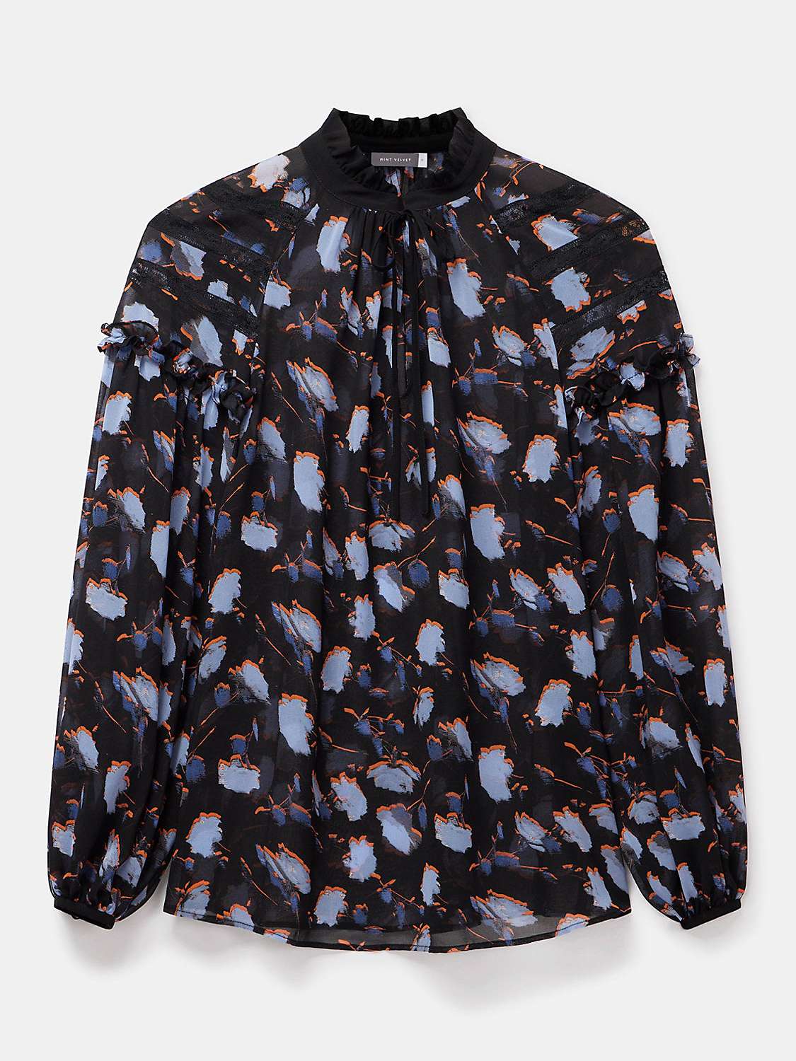 Buy Mint Velvet Tie Neck Floral Print Blouse, Blue/Multi Online at johnlewis.com