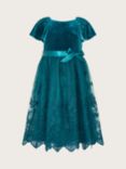Monsoon Kids' May Velvet & Lace Butterfly Occasion Dress, Teal
