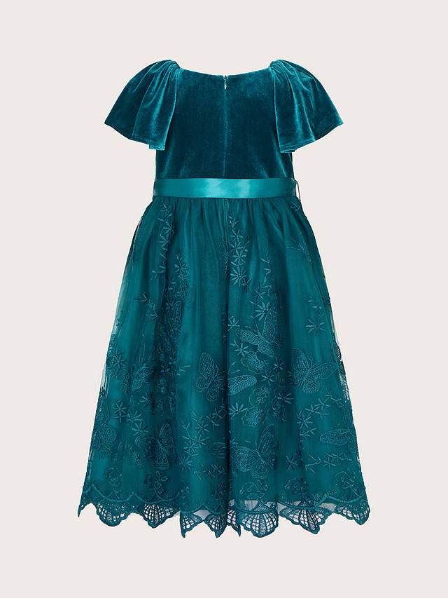 Monsoon Kids' May Velvet & Lace Butterfly Occasion Dress, Teal