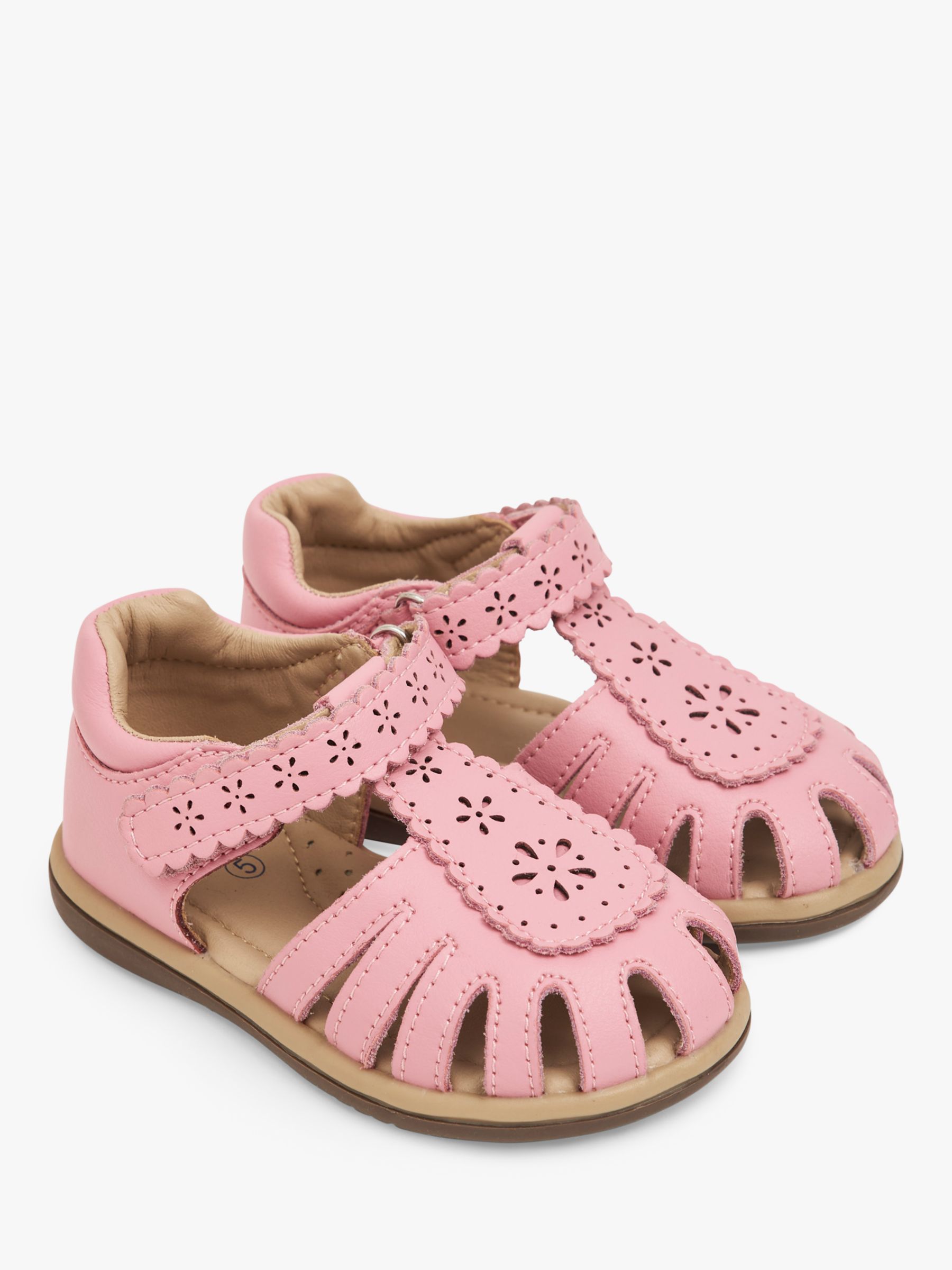 JoJo Maman Bébé Kids' Leather Floral Etched Sandals, Pink, 8 Jnr