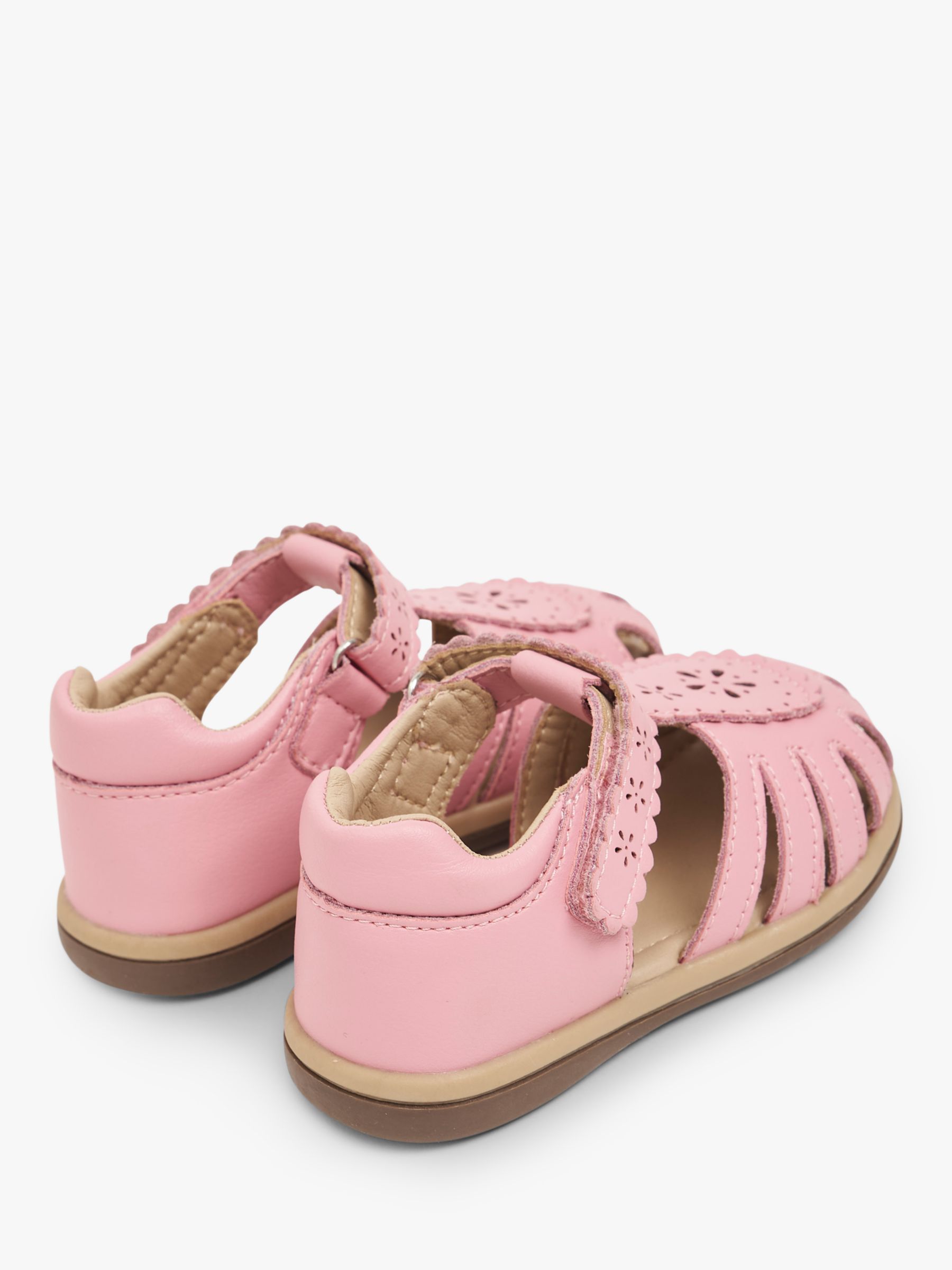 JoJo Maman Bébé Kids' Leather Floral Etched Sandals, Pink, 8 Jnr