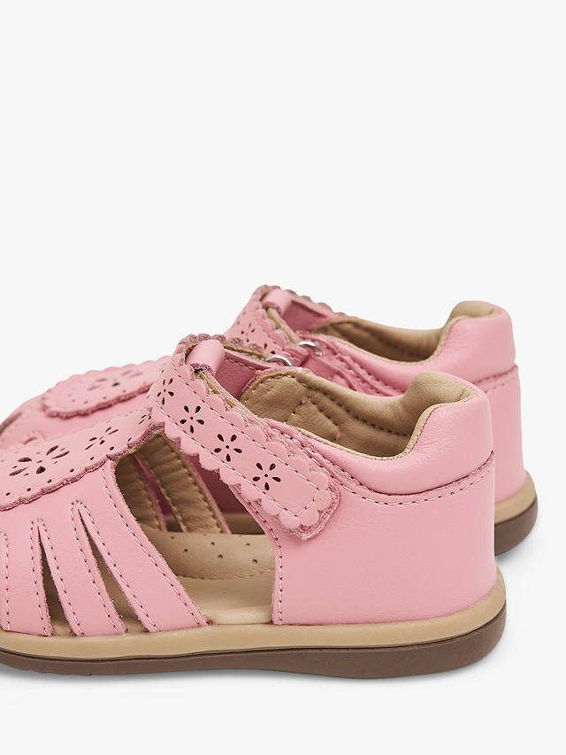 JoJo Maman Bébé Kids' Leather Floral Etched Sandals, Pink