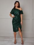 Chi Chi London Sequin Knee Length Dress, Green