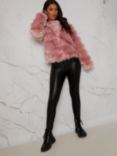 Chi Chi London Stripe Textured Faux Fur Jacket, Pink