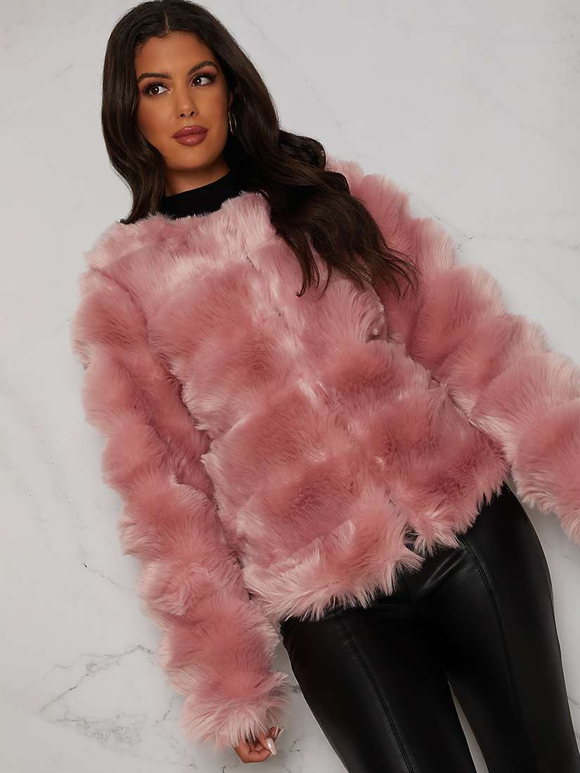 Buy Chi Chi London Stripe Textured Faux Fur Jacket, Pink Online at johnlewis.com