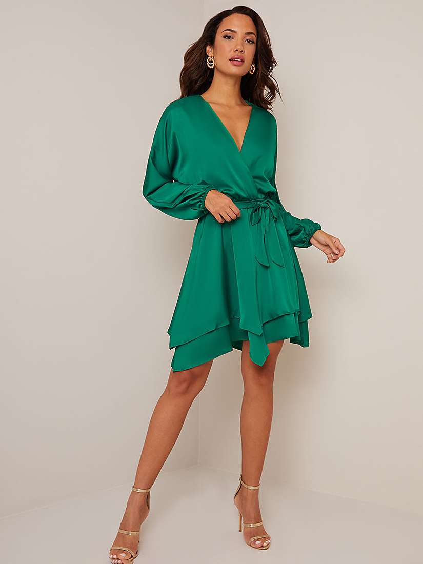 Buy Chi Chi London Satin Wrap Mini Dress, Green Online at johnlewis.com