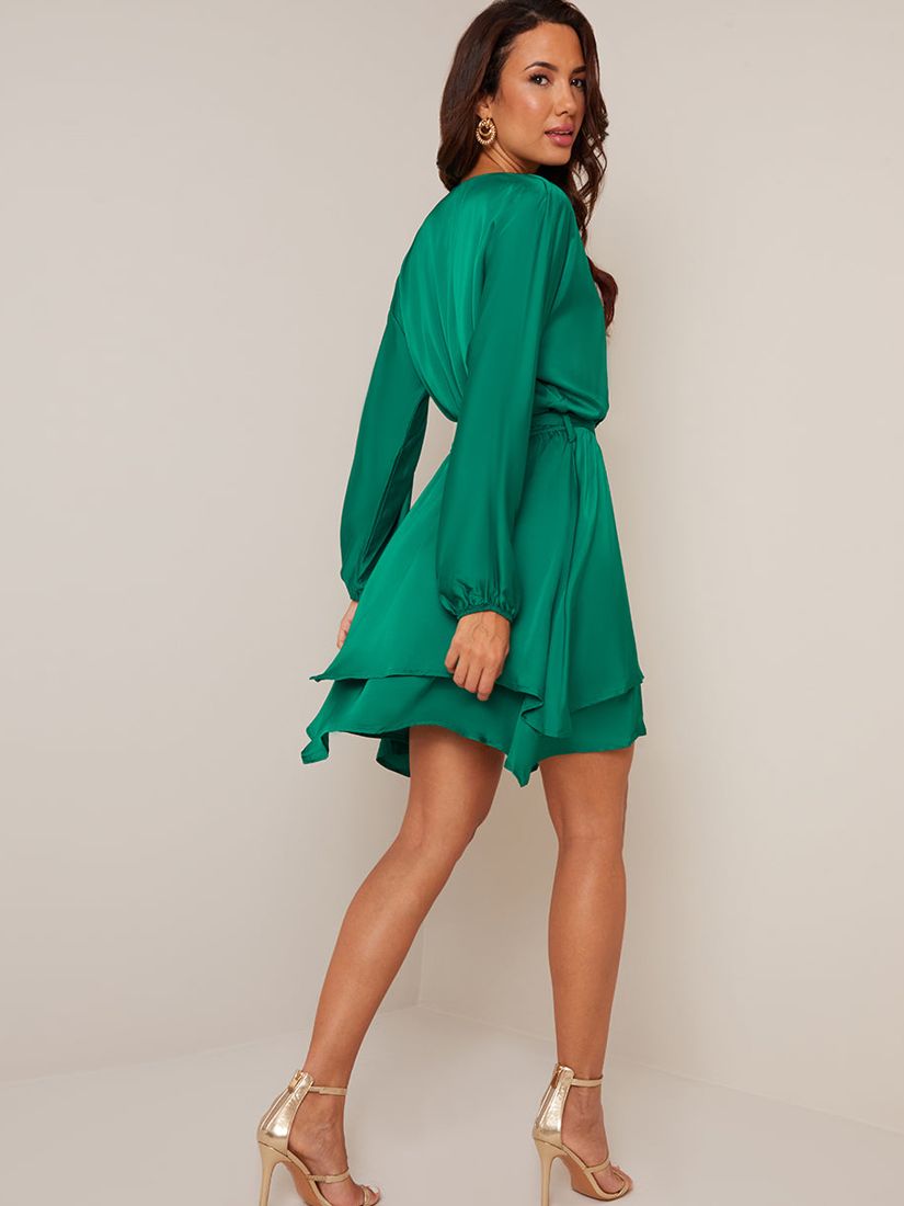 Buy Chi Chi London Satin Wrap Mini Dress, Green Online at johnlewis.com