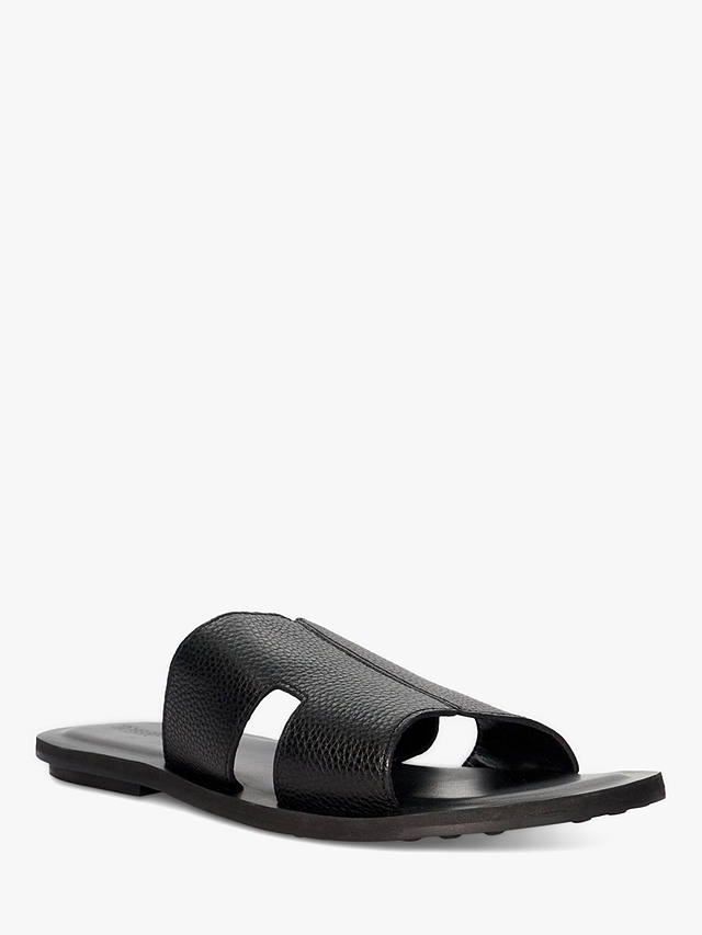 Dune Initially Leather Flat Sandals, Black-leather