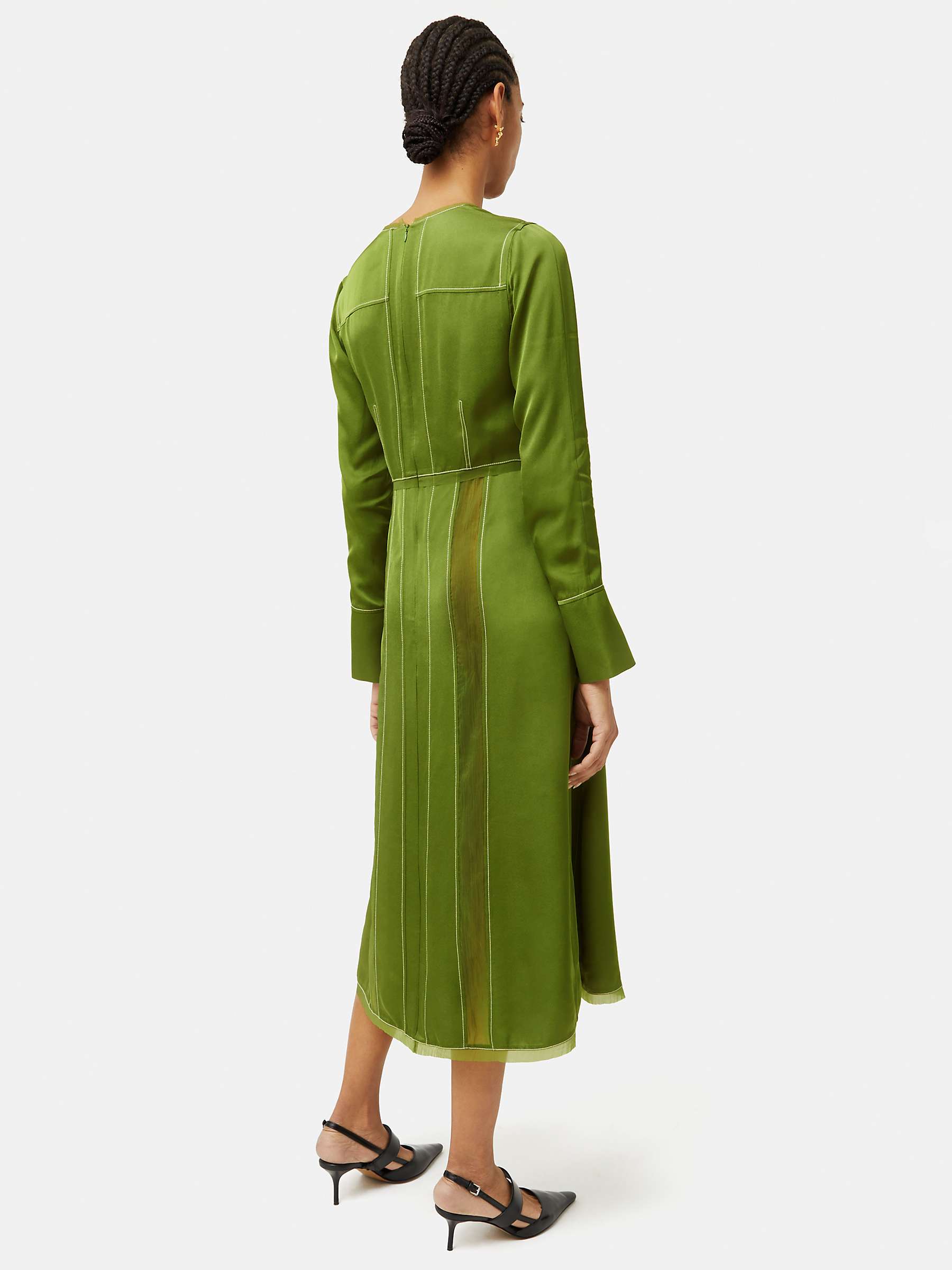 Buy Jigsaw Contrast Stitch Sheer Panel Midi Dress, Green Online at johnlewis.com