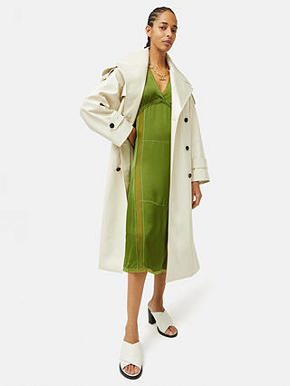 Jigsaw Contrast Stitch Sheer Panel Midi Dress, Green