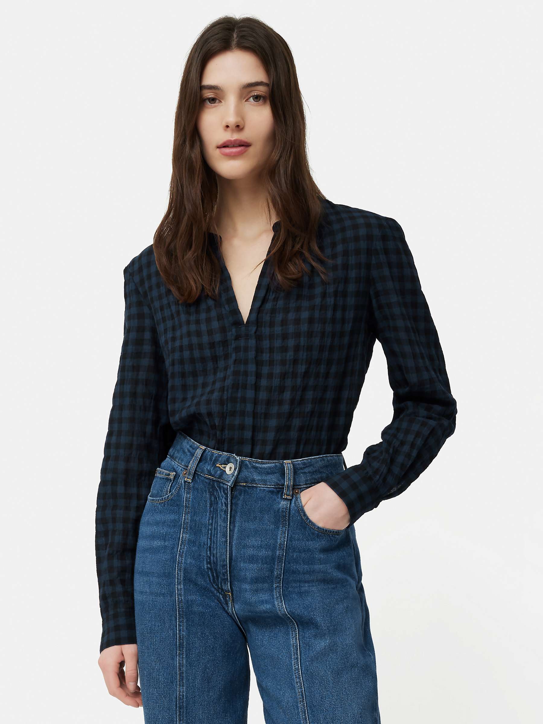 Buy Jigsaw Checked Tunic Blouse, Navy Online at johnlewis.com
