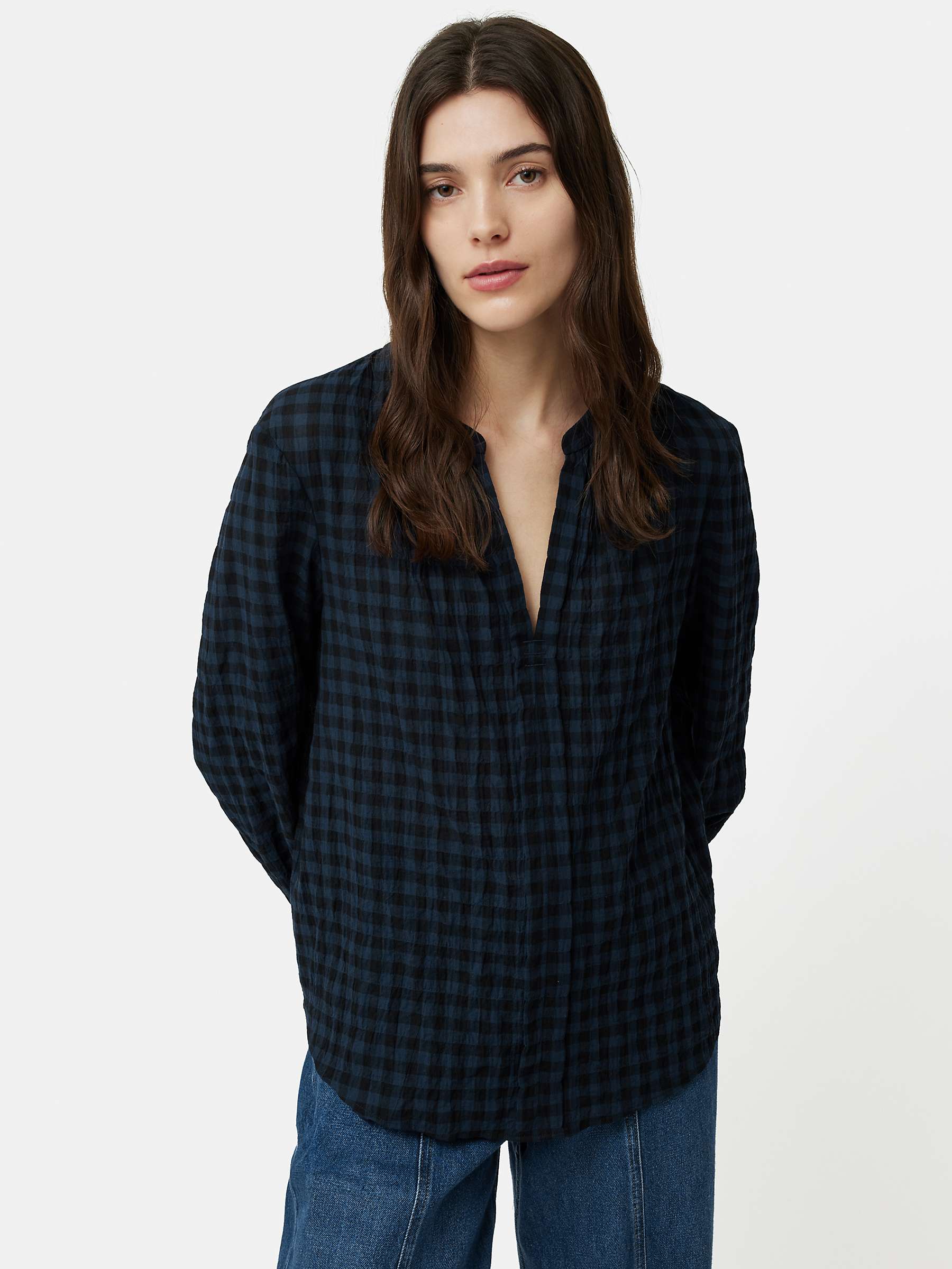 Buy Jigsaw Checked Tunic Blouse, Navy Online at johnlewis.com