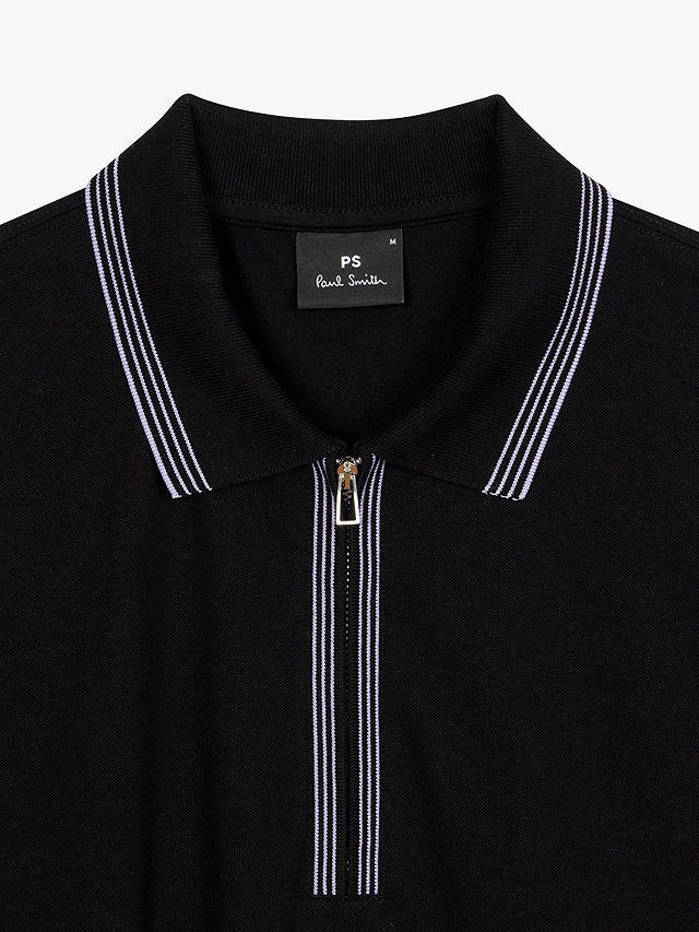 Paul Smith Regular Short Sleeve Zip Polo Top, Black