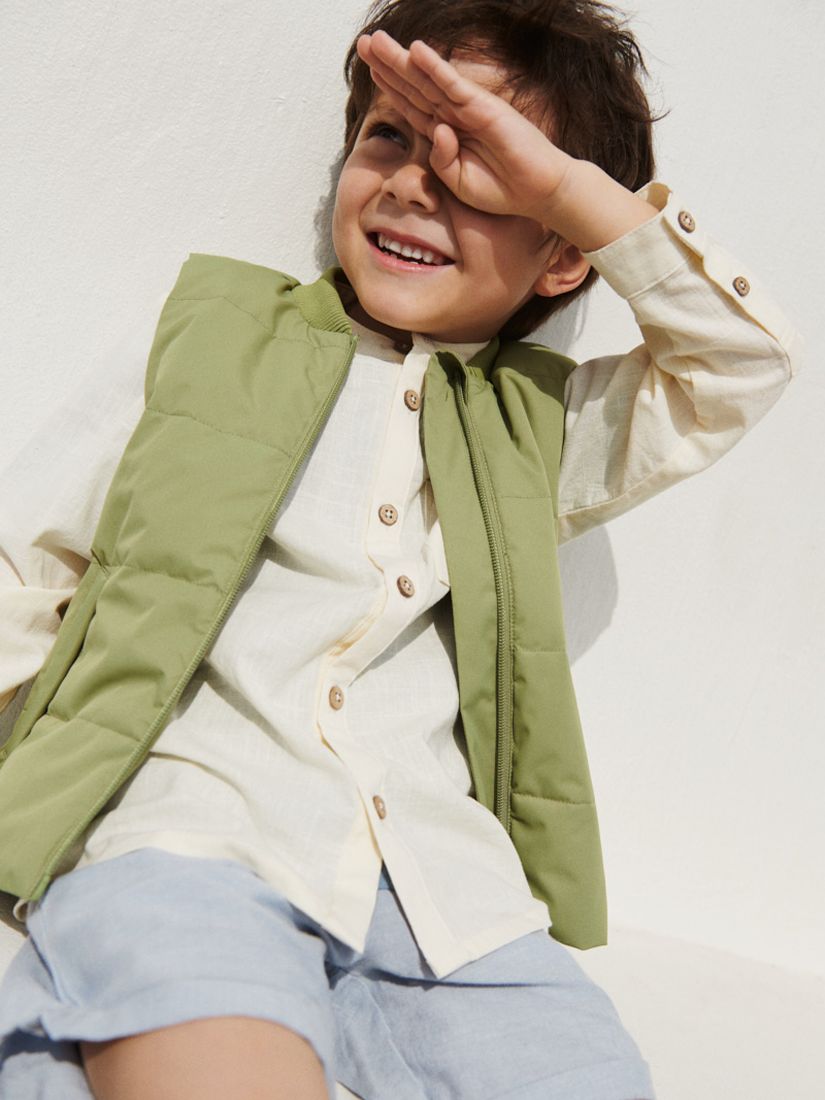 WHEAT Kids' Willum Organic Cotton Mandarin Collar Shirt, Shell, 3 years